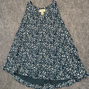 : LOFT Outlet Sleeveless Swing Top Women's S Teal White FloralBlouse